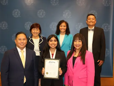 Celebrating Cerritos honoree Anoushka Rajeev pictured with the City Council at its August 2026 meeting