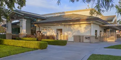 Liberty Park community center at golden hour