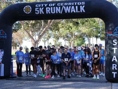 Participants at the starting line of the Cerritos 5K Run/Walk on May 30, 2026