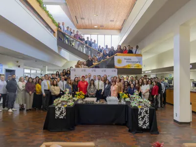 Group photo of City of Cerritos staff gathered to observe the 70th anniversary of the City's incorporation.